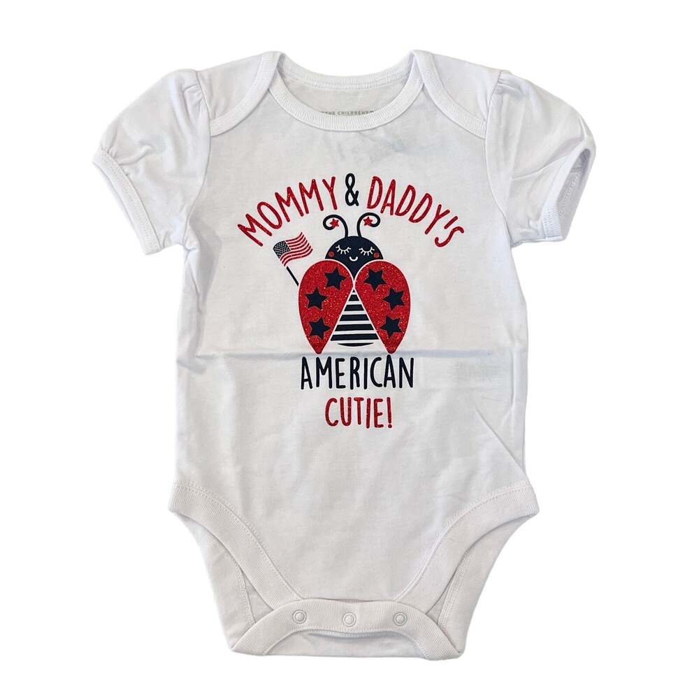 NWT Children's Place White W/America 4th of July Ladybug Bodysuit -